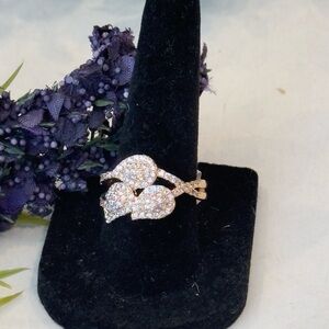 Pave Cubic Zirconia Leaf Gold Tone Ring Size 7.5
